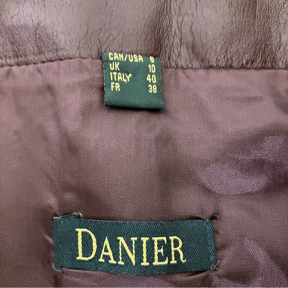 Vintage leather skirt red maroon oxblood pencil mini midi 80s 90s Danier - Picture 6 of 11